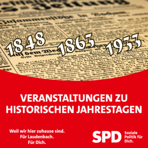 Jahreszahlen 1848, 1863 und 1933 vor einer in Perspektive aufgenommen Zeitung