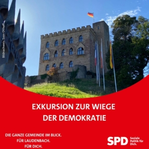 Ansicht des Hambacher Schlosses von dem Vorplatz mit Blickrichtung nach oben.