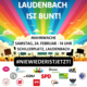 Kachel mit Aufruf zur Teilnahme an Kundgebung Laudenbach ist bunt mit Ansicht der Unterstützenden Organisationen.
